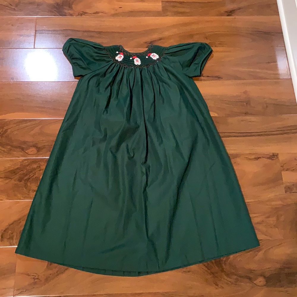 Girls simply smart 100% cotton green snowman Santa Christmas dress size 6X